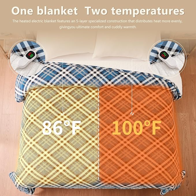 Homemate Electric Blanket Heated Twin Size - 62“x84“ Ultra Soft Cozy Flannel Heating Blanket with 10 Fast Heat Levels 8 Hours Auto Off Over-Heated Protection ETL Certification Keep Warm in Home
