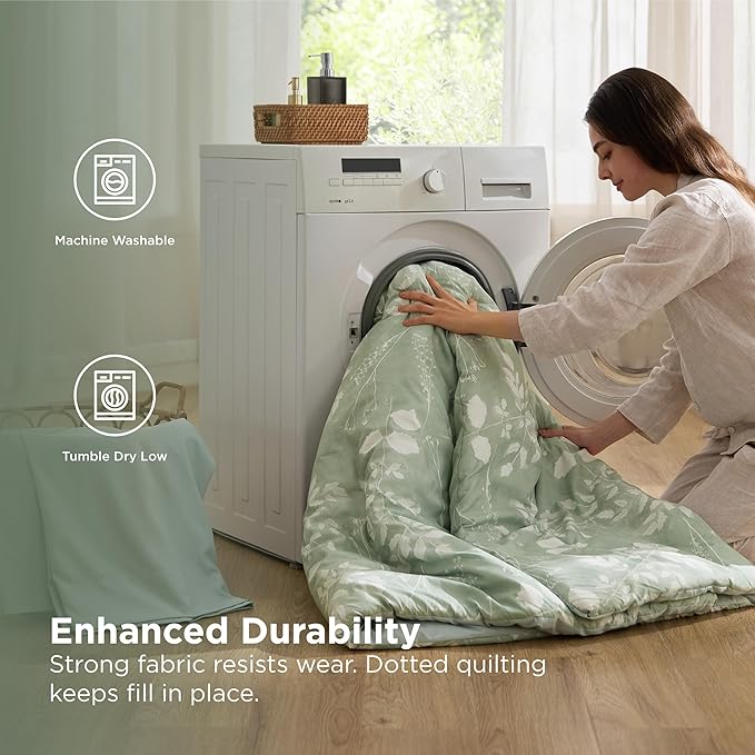 Bedsure Oversized Queen Comforter Set - 7 Pieces Floral Bedding Sets Sage Green Oversized Queen Bed in a Bag with Reversible Botanical Flowers Comforter, Sheets, Pillowcases & Shams