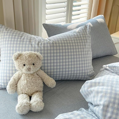 VM VOUGEMARKET Blue Gingham Comforter Set Queen,3 Pieces White Blue Plaid Comforter with 2 Pillowcases for Men Boys Simple Modern Bedding Set (90"x90")
