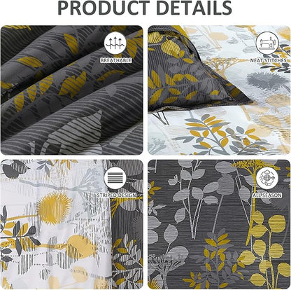 Anibedding 7Pieces King Size Comforter Set, Grey Botanical Bed in a Bag Complete Set with Sheet Pillowcase for Bedroom All Season