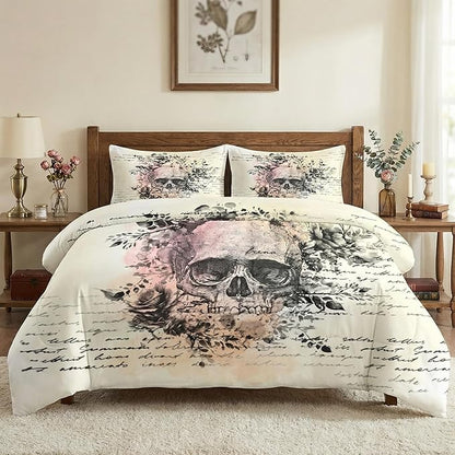 Full Size Comforter Set with 2 Pillowcases, Rock Goth 3 Pcs Bedding for Adults, Retro Gothic Soft Comforter Set for Bedroom Bed Decor