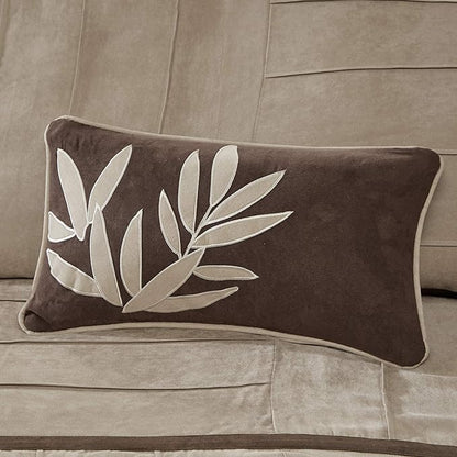 Madison Park Cozy Comforter Set Casual Blocks Design All Season, Matching Bed Skirt, Decorative Pillows, Full(82"x90"), Dune Suede, Beige Brown, 7 Piece