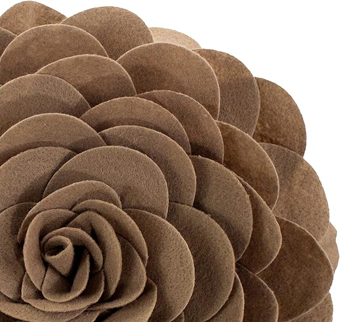 Fennco Styles Eva's Flower Garden Decorative Filled Throw Pillow 13" Round - Mocha Floral Accent Pillow for Home, Couch, Bed, Living Room, Holiday and Office Décor