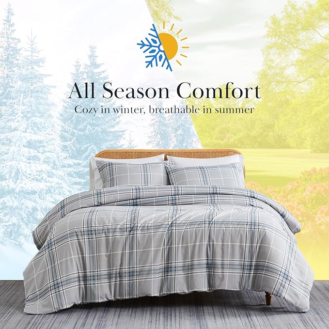 Southshore Fine Living, Inc. Vilano Plaid Collection - Twin Bed Comforter Set, Dorm Premium Bedding, All-Season Down Alternative Lightweight, Oversized 2-Piece Soft Comforter Set, Twin/XL, Grey