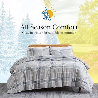 Southshore Fine Living, Inc. Vilano Plaid Collection - Full/Queen Comforter Set, Premium Quality, All-Season Down Alternative, Easy Care, Oversized 3-Piece Comforter Set, Full/Queen, Grey