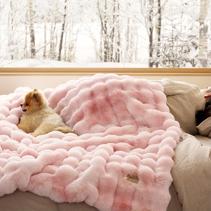 Bedsure GentleSoft Fluffy Fuzzy Tie-dye Pink Blanket for Valentines, Soft Cozy Fleece Faux Fur Throw Blanket for Couch, Cute Pink Decorations for Teen Girl, Thick Warm Plush Room Decor Gifts for Her