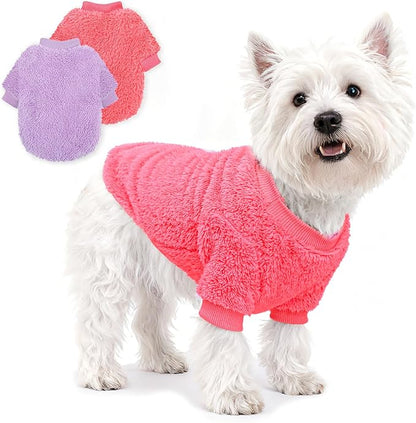 2 Pack Dog Sweaters Medium Size Dog, Fleece Sweaters for Small Dogs Girl, Winter Clothes French Bulldog Sweater, Warm Soft Puppy Sweatshirt Outfit for Toy Poodle Bichon, Pink+Purple, M