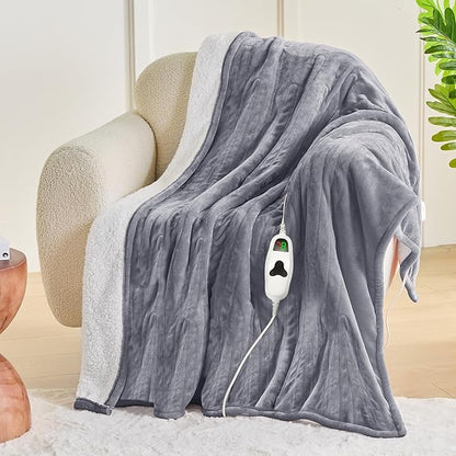 greenoak Heated Blanket Electric Full 72"X84", Heating Blanket with 10 Heat Levels 1/2/4/6/8 Hours Auto-Off, Fleece Soft Christmas Blanket,Gifts for Grandma Seniors Mom,Misty Grey