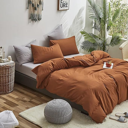 KAREVER Pumpkin Color Comforter Sets Solid Cinnamon Color Bedding Set Cal King 3 PCs Pumpkin Comforter Sets for Women Girls Breathable Soft Bedroom Collection Solid Rust Color Adults Pumpkin Bedding