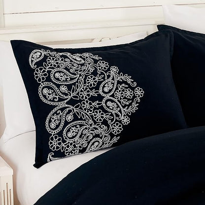 Chezmoi Collection Linz 7-Piece Black/White Paisley Floral Scroll Embroidered Comforter Set, King