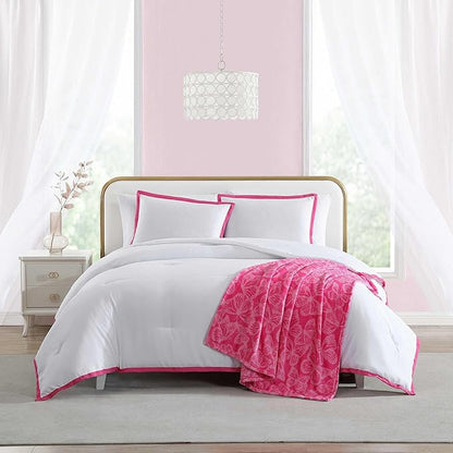 Betsey Johnson - Comforter Set, Soft Bedding with Matching Shams, Bonus Throw Included, Chic Solid Room Decor (Signature Hotel Pink, King)