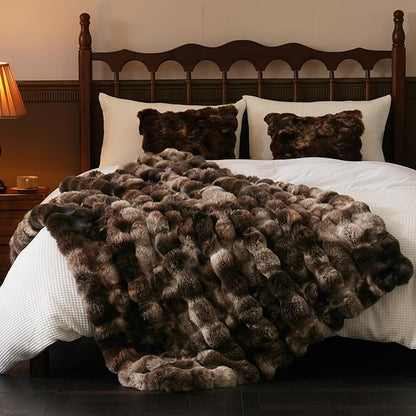 BENVWE Fluffy Faux Fur Throw Blanket for Couch, Soft Plush Thick Cozy Fuzzy Luxury Minky Bubble Blanket for Home Living Room Decor Gift for Women, Tie-dye Coffee, 50" x 60", 1100GSM