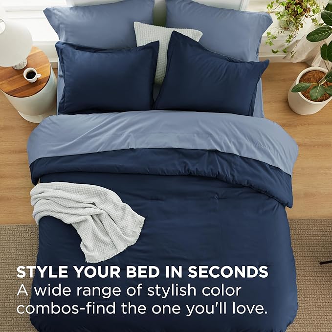 Bedsure Full Size Comforter Set - 7 Pieces Navy Full Bedding Set for All Seasons, Boho Contrasting Design Bed in a Bag with Comforter, Sheets, Pillowcases & Shams