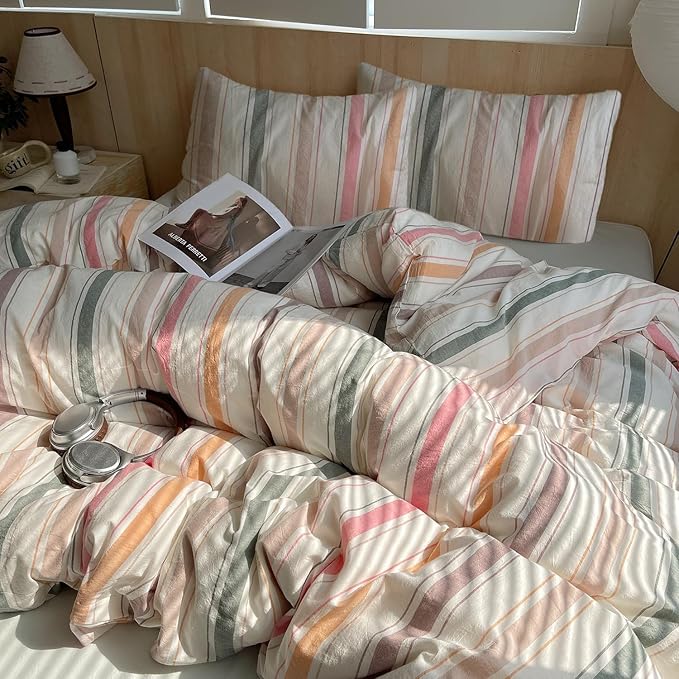 HighBuy Striped Bedding Comforter Set Queen Size Vintage Multi Color Striped Bedding Comforter Queen Boho Geometric Comforter for Kids Boy Modern Bedding Sets Include Pillowcases,Retro Chic