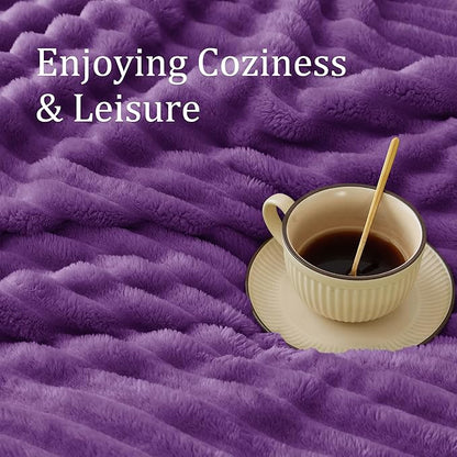 BEDELITE Twin Blanket for Couch & Bed, 300GSM Soft & Warm Fleece Blanket, Decorative and Giftable Striped Purple Blankets for Women, Men, 60"x80"