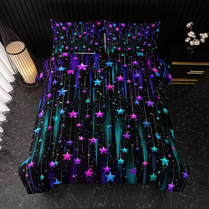 Colorful Stars Comforter Set King Size,Galaxy Starry Printed Bedding Set for Men Women Adults,Colorful Stars Room Decor with Soft and Lightweight Comforter and 2 Pillowcases