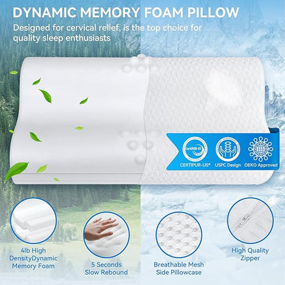 Cervical Neck Pillow King Size -Adjustable Sandwich Dynamic Memory Foam Pillows for Sleeping, Cooling Contour Pillow Ergonomic Orthopedic for Side, Back & Stomach Sleepers Soft, White