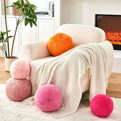 Uvvyui Hot Pink Ball Pillow, 11.8" Cute Round Throw Pillow Faux Rabbit Fur Room Decorative Throw Pillow, Ball Shaped Pillow Plush Cushion for Couch, Sofa, Bedroom