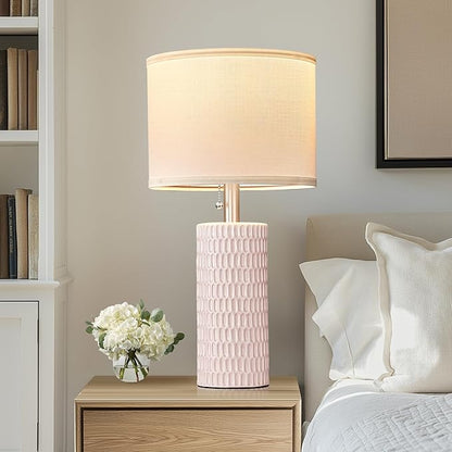 Table Lamps for Living Room Set of 2, Ceramic Table Lamps for Bedroom, 20" Modern Lamps for Night Stands, Pink