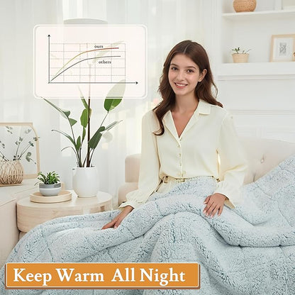 Electric Heated Blanket 84"x90" Queen Size - 4 Heat Settings & Dual Controllers, 10H Auto Shut Off, Ultra-Soft Sherpa Heated Blanket with Overheat Protection, Light Blue