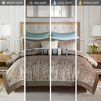 Madison Park Aubrey Cozy Comforter Set, Faux Silk Jacquard Paisley Design - All Season Down Alternative Bedding with Cotton Bed Sheets, Bed Skirt & Toss Pillows, King Blue 12 Piece