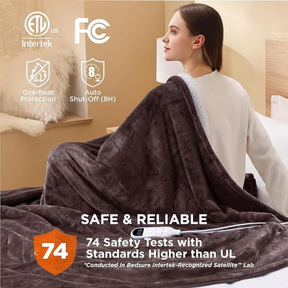Bedsure Electric Blanket Full Size - Soft Flannel Heated Blanket, Fast Heating with 10 Time Settings & 6 Heat Settings, Warm Gift for Grandma (72x84 inches, Brown)