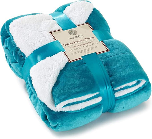 Genteele Sherpa Throw Blanket Super Soft Reversible Ultra Luxurious Plush Blanket, 60 x 80 inches, Teal/White