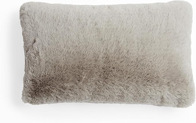 UnHide Squish Lumbar Pillow - Faux Fur Pillow - Extra Soft Throw Pillow - Rectangular Shaped, Polyester Fill - Machine Washable - Perfect for Living Room Or Bedroom - 10” x 18” - Greige