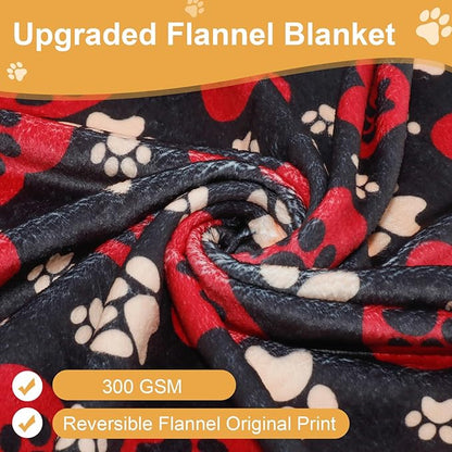 Dog Blankets for Large Dogs, 50"x40" Blanket Washable, Fuzzy Soft Pet Mat Throw Cover for Kennel Crate Bed, Cute Paw Pattern, Cat Blanket, Gifts Medium Small Pet Essentials, Black Red