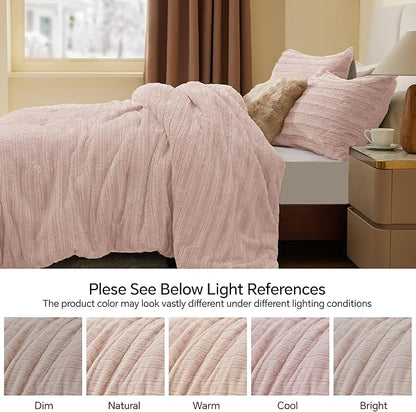 BEDELITE Fleece Twin Comforter Set -Super Soft & Warm Fluffy Pink Faux Fur Bedding, Luxury Fuzzy Heavy Bed Set for Winter with 1 Pillow case