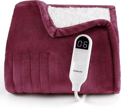 Bedsure Heated Blanket Throw Blanket - Fast Heating Electric Blanket, Soft Flannel Heated Throw with 4 Time Settings, 6 Heating Settings, for Grandma, Women, Men (50"x60", Red)