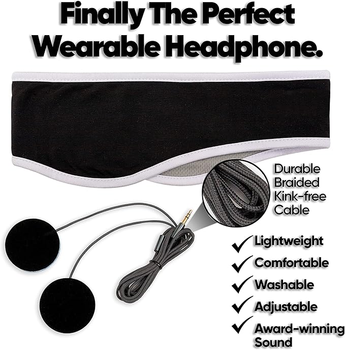 CozyPhones Sleep Headphones - Over Ear Headphones from Ultra Thin Cool Mesh Wired for Side Sleepers, Meditation, Running, Laptop, and Phone - White