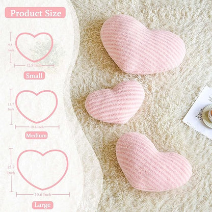Pink Heart Pillows, 19.6" Cute Heart Decorative Pillow, Stripe Heart Shaped Plush Throw Pillows for Bed