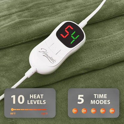 Homemate Heated Blanket Electric Throw - 50"x60" Heating Blanket Throw 1/2/4/6/8 Hours Auto-Off 10 Heat Level Over-Heat Protection Flannel Sherpa ETL Certification