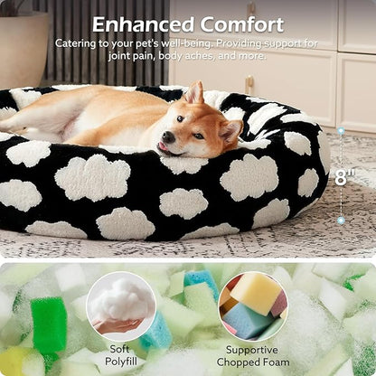 JOEJOY Donut Cat Beds for Indoor Cats, Round Calming Small Dog Bed with Removable Washable Cover, Orthopedic Cute Puppy Kitten Pet Bed with Jacquard Shaggy Plush & Non Skid Bottom, Black