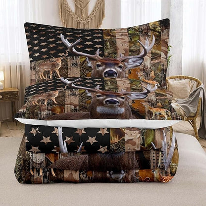 NINENINE Camo Deer Comforter Set, Boys Twin Bedding Sets with 1 Comforter 1 Pillowcase