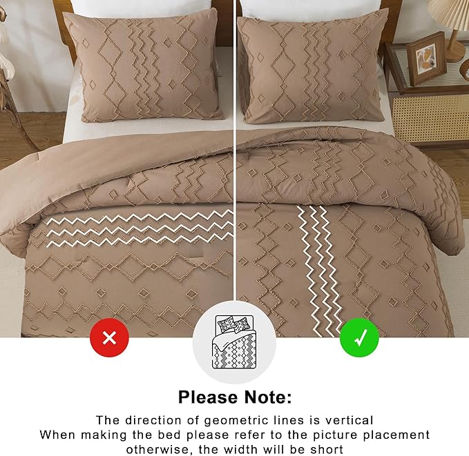 Andency Taupe Tufted Comforter Set California King(104x96Inch), 3 Pieces(1 Boho Comforter, 2 Pillowcases) Textured Farmhouse Bedding, Soft Microfiber Down Alternative Geometric Set