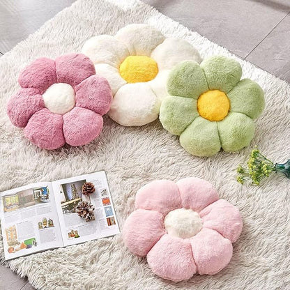 Pink Flower Pillow, Cute Decorative Flower Shaped Throw Pillow with Faux Rabbit Fur, 14.9" Soft Flower Plush Throw Pillow Floor Pillows Room Décor for Bedroom Living Room