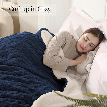 Electric Heated Throw Blanket, 50"x60" Extra-Thick and Warm Heating Blanket with 4 Hour Auto Off & 5 Heating Levels, 3D Pattern Design and Overheating Protection, Navy Blue