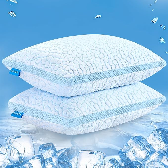QUTOOL Double Sided Cooling Pillow for Hot Sleepers, Shredded Memory Foam Pillows King Size Set of 2, Adjustable Soft & Firm Gel Bed Pillow for Side, Back, Stomach Sleepers