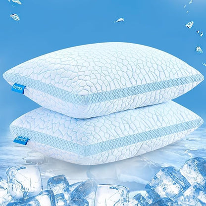 QUTOOL Double Sided Cooling Pillow for Hot Sleepers, Shredded Memory Foam Pillows King Size Set of 2, Adjustable Soft & Firm Gel Bed Pillow for Side, Back, Stomach Sleepers