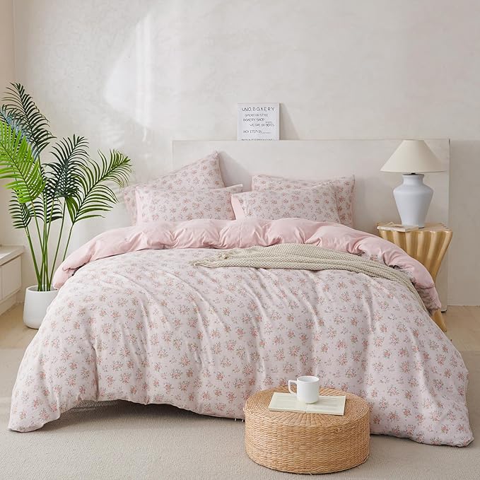 Floral King Comforter Set 3 Pieces Soft Cute Floral Bedding Comforter Lightweight Garden Style King Floral Botanical Comforter Set for All Seasons 1 Comforter and 2 Pillowcases