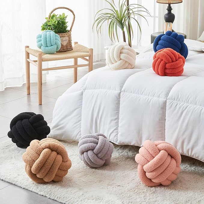 Decorative Throw Knot Pillow Ball for Home Chair Sofa Couch Bed Aesthetic Round Decor Pillows Lambswool Knotted Pillow Cushion (Pink, 11 inches)