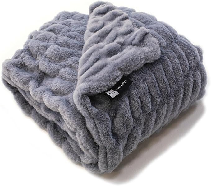 Minky Designs Ash Gray Minky Blanket – Ultra Soft Faux Fur Throw Blanket for Couch, Bed & Home – Fluffy, Warm & Luxurious – Chic Collection (X-Large, 60x84)