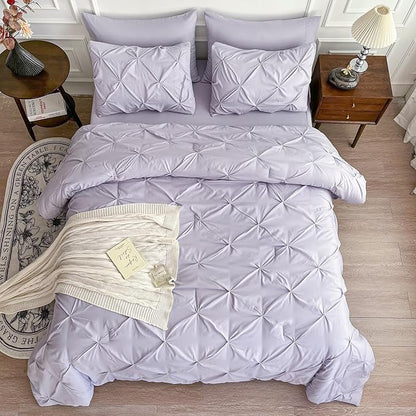 Maple&Stone California King Comforter Set, 7 Pieces Cal King Bed Set, Pinch Pleat Bed in a Bag Bedding Set with Comforter, Sheets, Pillowcases & Shams - Lilac Purple