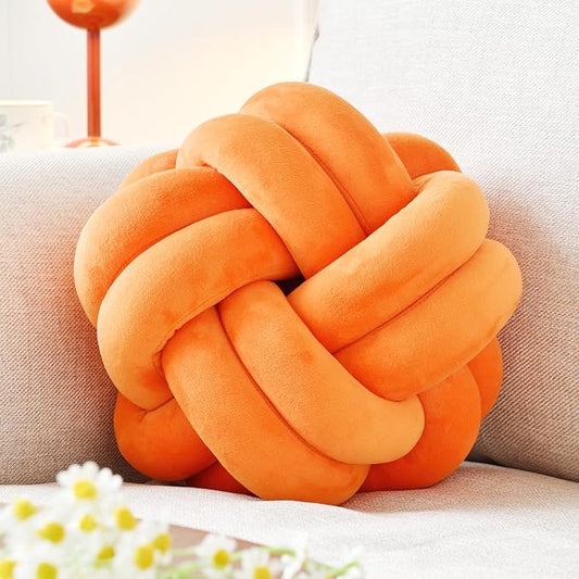 Knot Ball Pillow, Round Decorative Throw Pillows Cushion, 11 Inch Orange Soft Plush Knotted Pillows Pillow, Modern Home Throw Knot Decorative Cushion