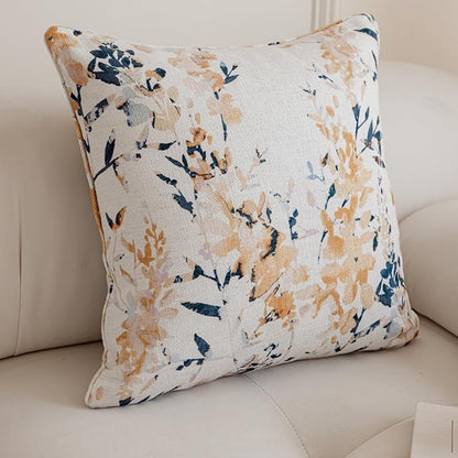 Throw Pillow Covers with Insert Included, with Embroidered Detail, 18 x 18 inches, Decorative Throw Pillow for Sofa Couch Bed (Yellow Floral, 18" L x 18" W)