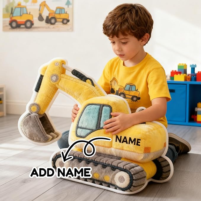 Custom Excavator Shaped Pillow Personalized Double-Sided Printed Cute Pillow Customized Christmas Party Commemorative Gift Sofa Decorative for Boys and Girls 8-32in