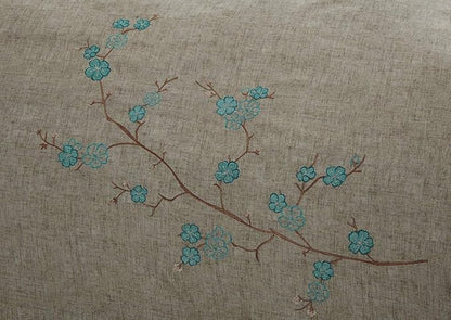 Chezmoi Collection Noriko Luxury 7-Piece Teal Cherry Blossoms Floral Embroidery Bedding Comforter Set, Full