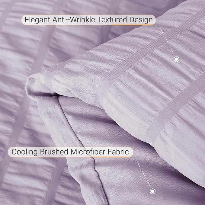 MUXHOMO 7 Pieces King Comforter Set, Seersucker Bed in a Bag King Size, All Season Luxury Bedding Set with Comforter, Flat Sheet, Fitted Sheet, Pillowcases & Shams, Lavender
